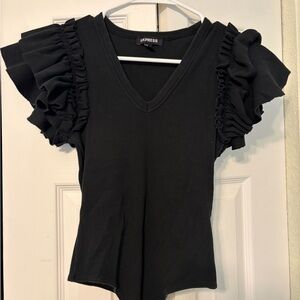 Express Black Bodysuit with Ruffle Sleeves